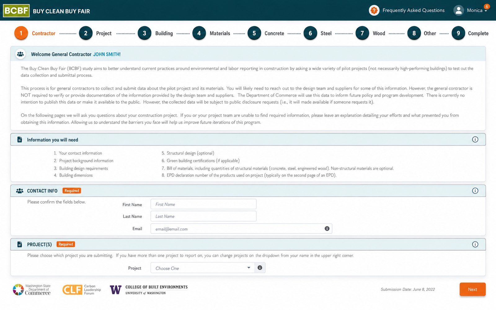 The nine-step submission wizard on desktop